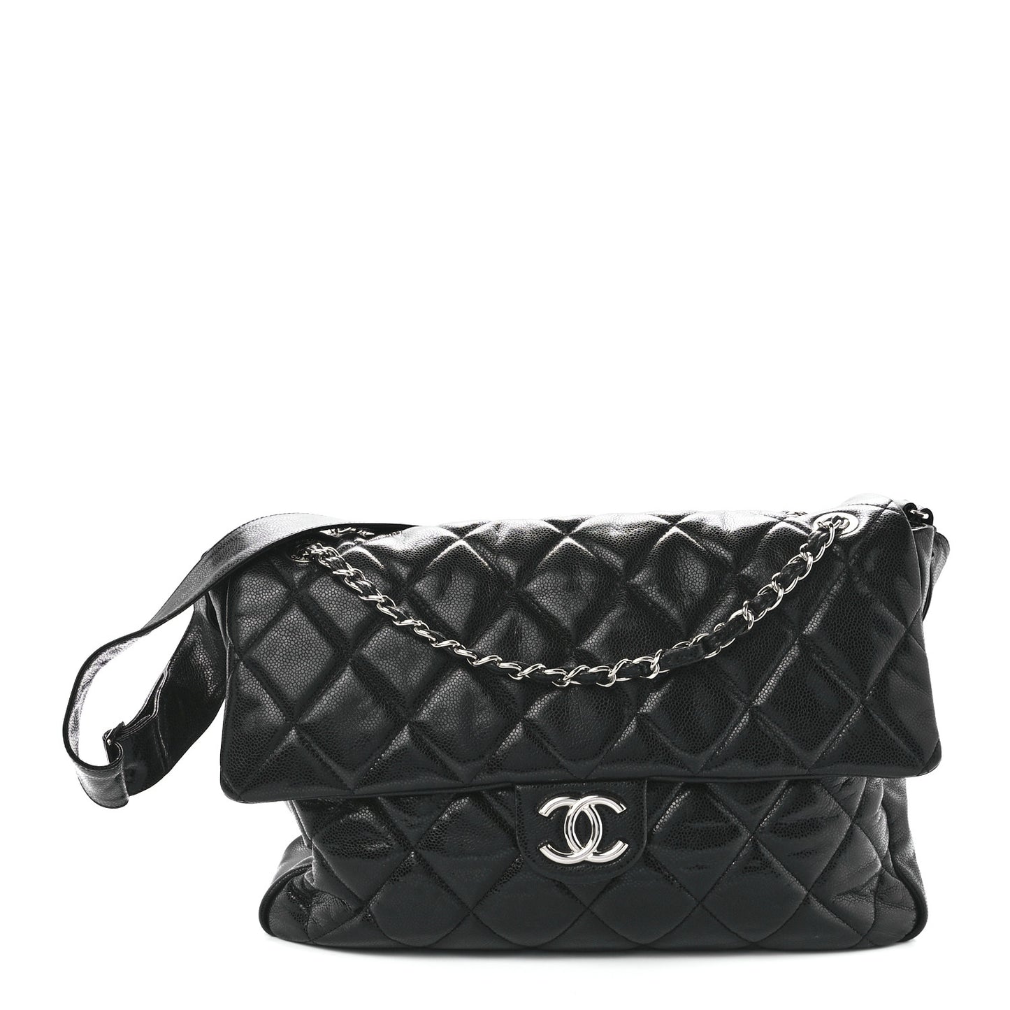 Glazed Caviar Quilted Stretch Spirit Messenger Bag Black