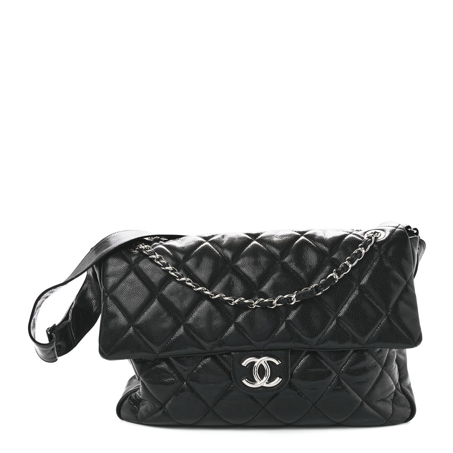 Chanel Glazed Caviar Quilted Stretch Spirit Messenger Bag Black 1 of 11