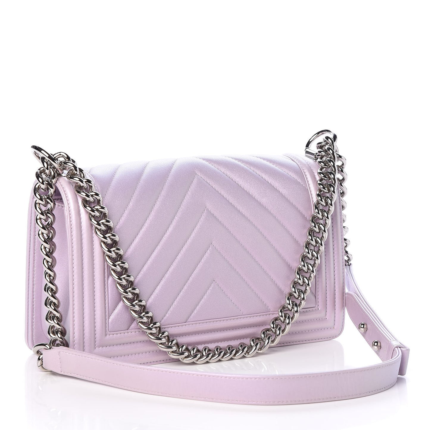 Metallic Lambskin Chevron Quilted Medium Boy Flap Pink
