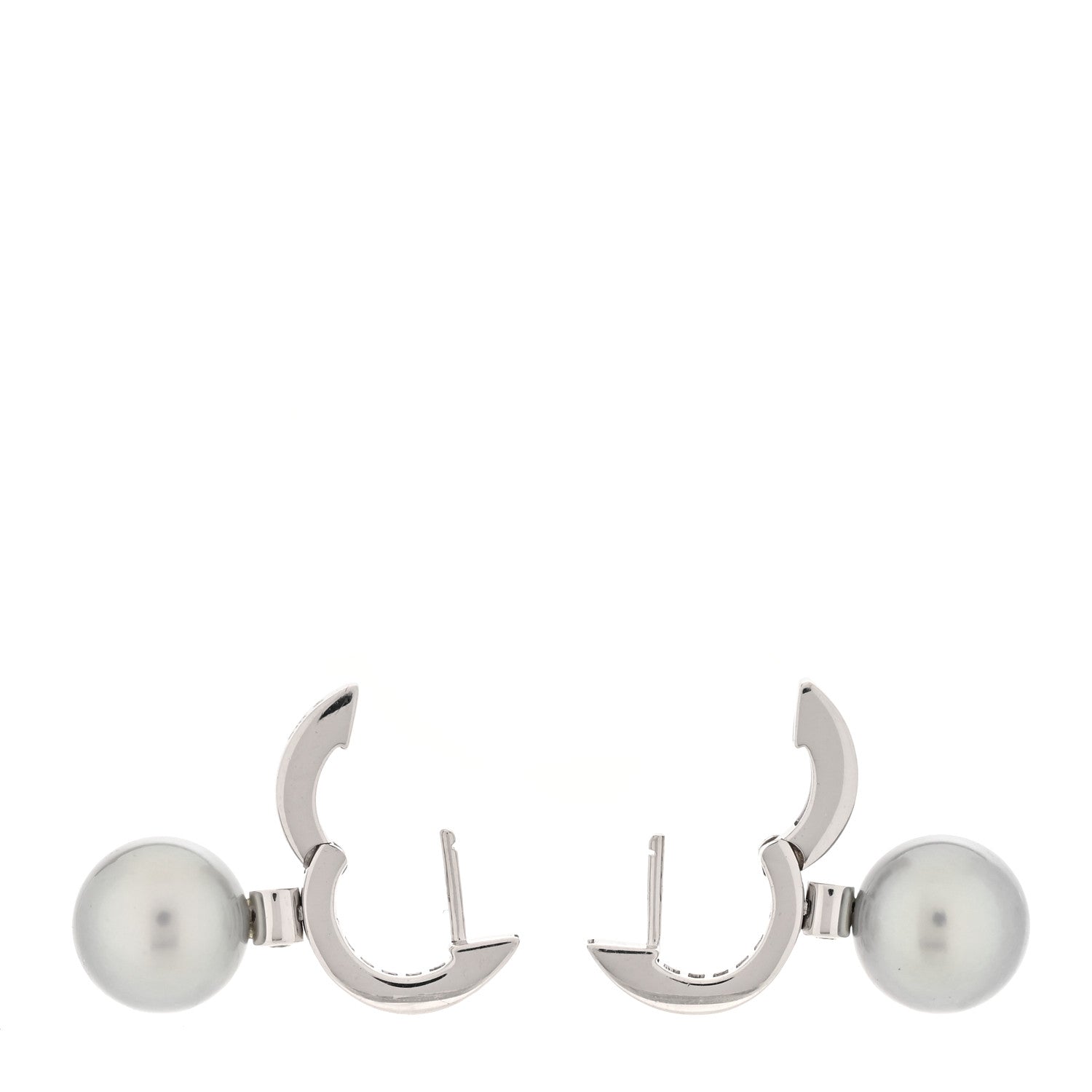 Mikimoto 18K White Gold Diamond South Sea Grey Cultured Pearl 9.5-10mm Hoop Drop Earrings 3 of 4