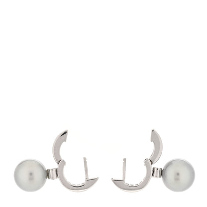 Mikimoto 18K White Gold Diamond South Sea Grey Cultured Pearl 9.5-10mm Hoop Drop Earrings 3 of 4