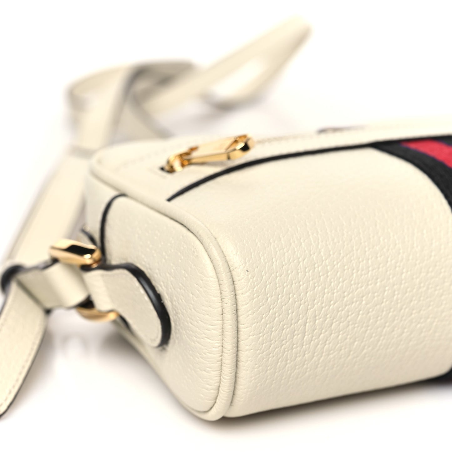 Textured Dollar Calfskin Web Mini Ophidia Shoulder Bag Mystic White