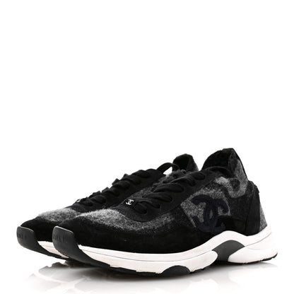 Chanel Fabric Suede Calfskin Womens CC Sneakers 38.5 Black Grey 4 of 11