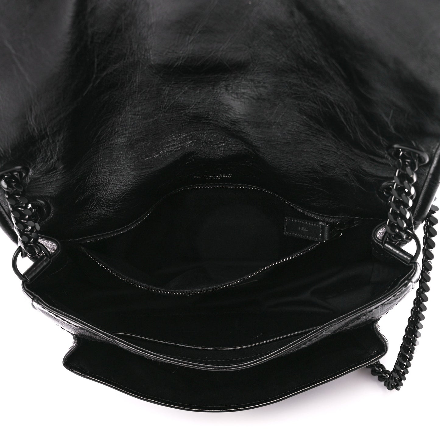 Crinkled Calfskin Matelasse Monogram Medium Niki Chain Satchel Black