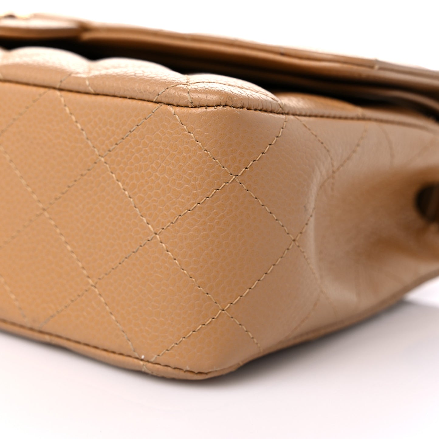 Caviar Quilted Medium Double Flap Beige