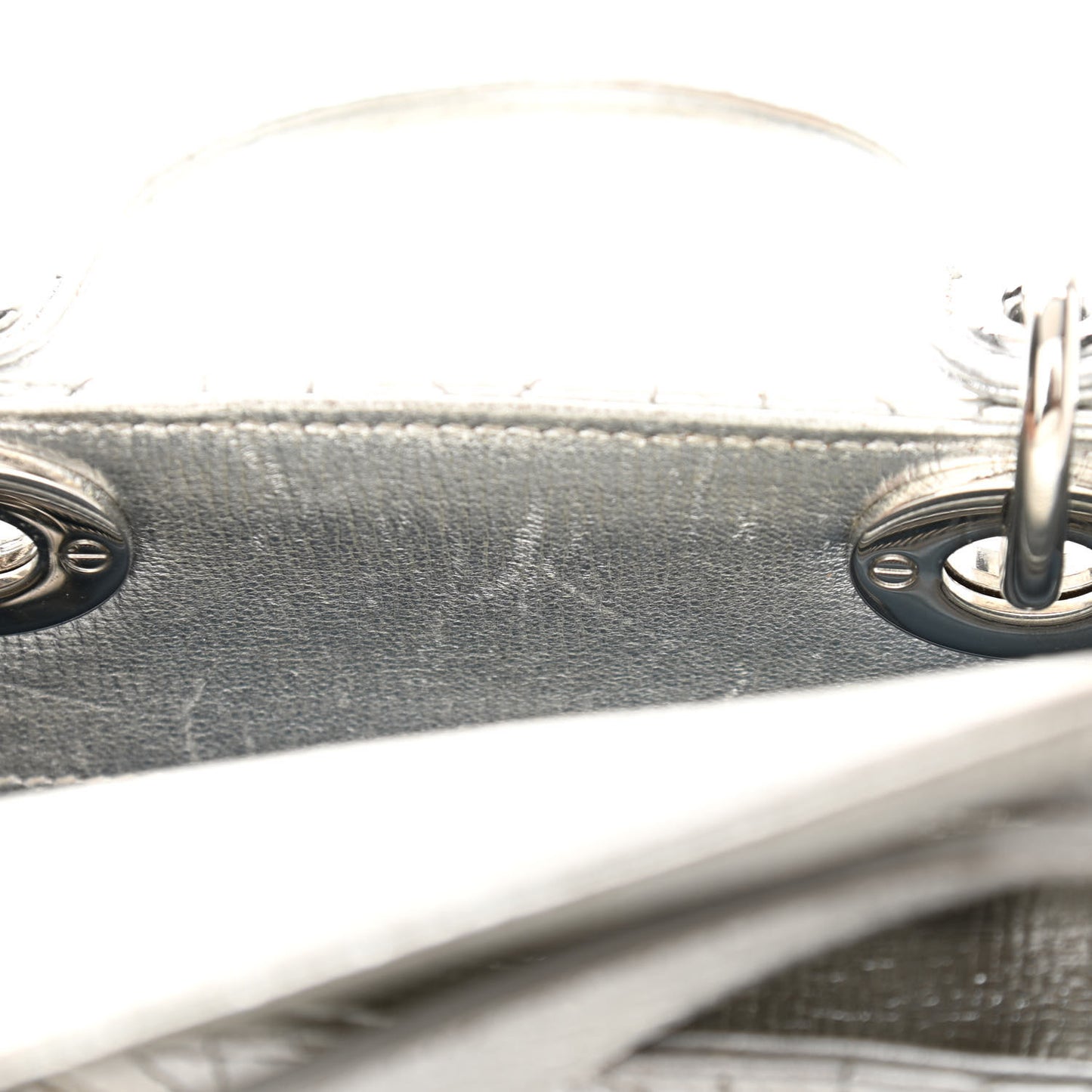 Metallic Grained Calfskin Cannage Small Lucky Badges My Lady Dior Silver