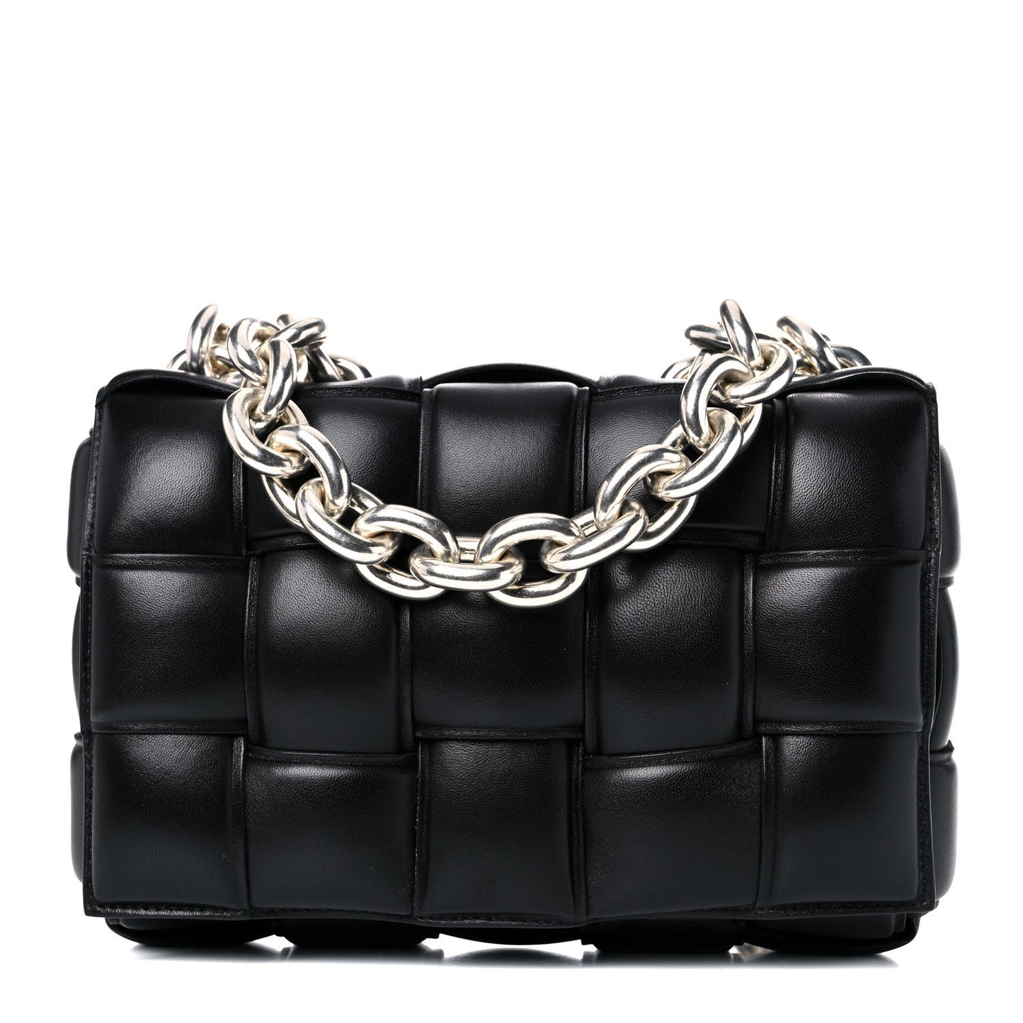 Lambskin Maxi Intreccio Padded Chain Cassette Crossbody Bag Black