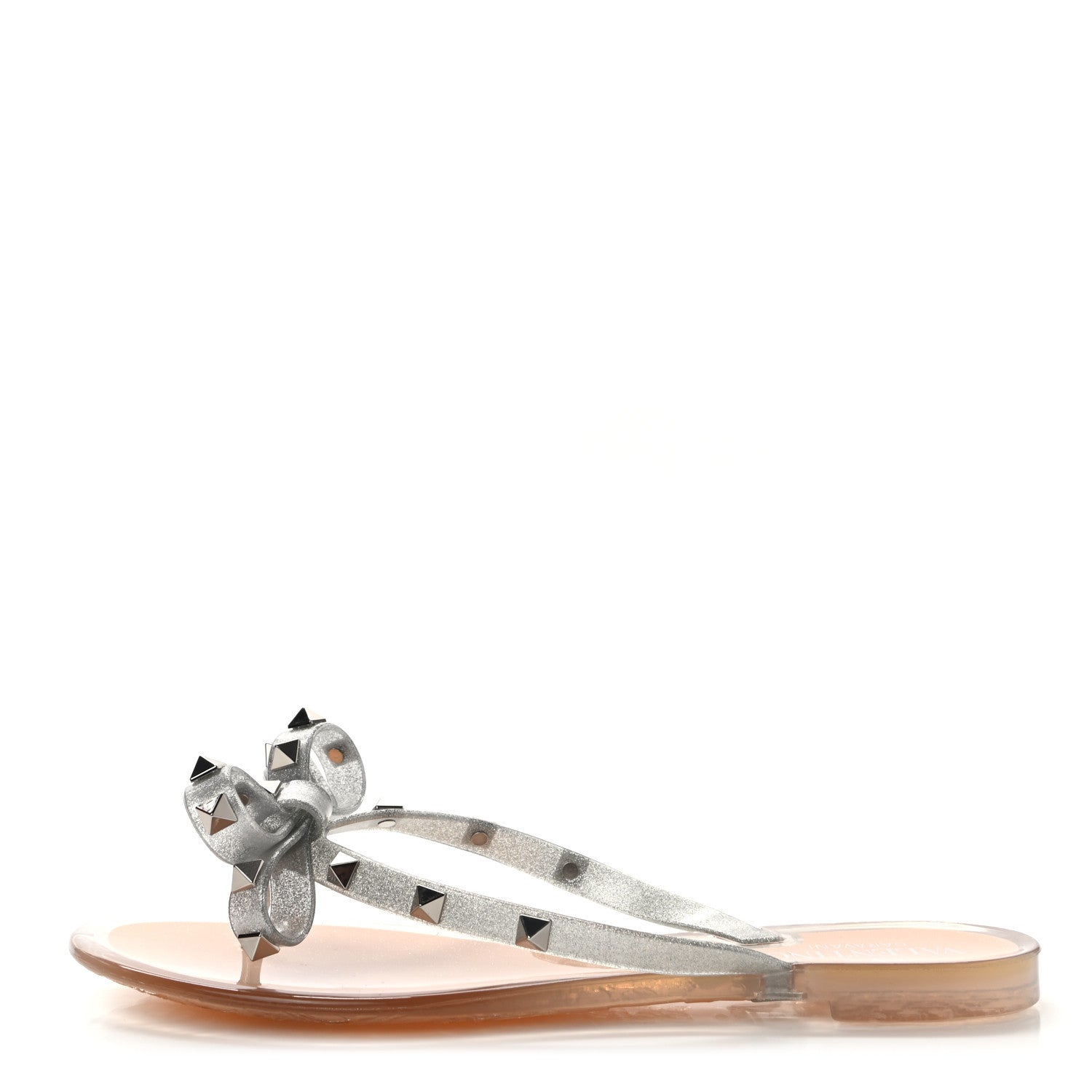 Valentino Garavani PVC Jelly Glitter Rockstud Bow Thong Sandals 37 Silver 1 of 8
