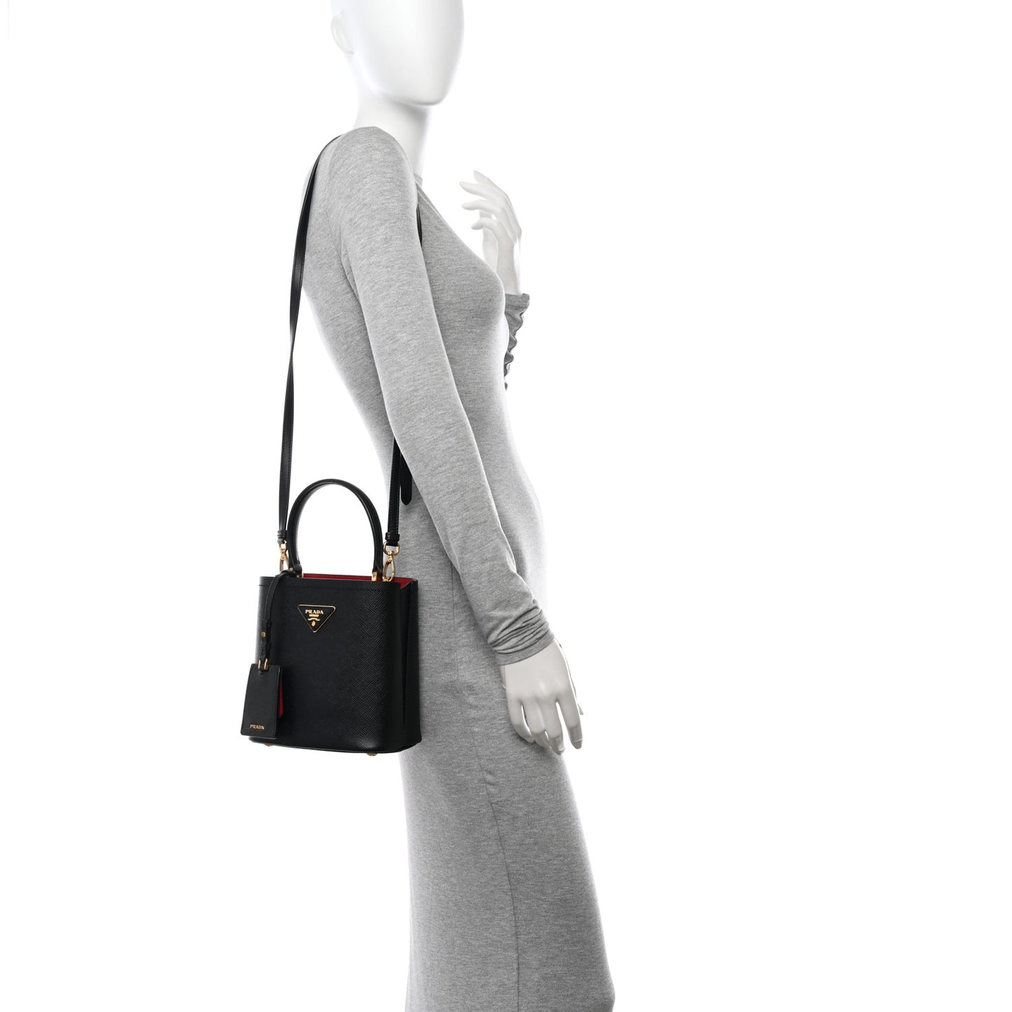 Saffiano Cuir Small Panier Bucket Bag Black Fuoco