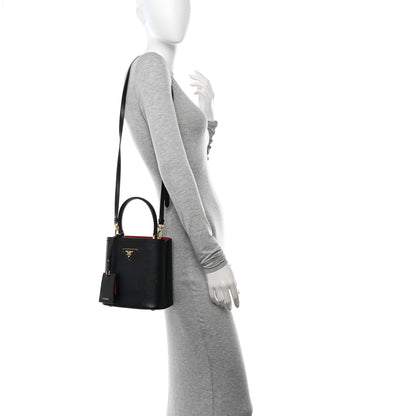 Prada Saffiano Cuir Small Panier Bucket Bag Black Fuoco 2 of 9