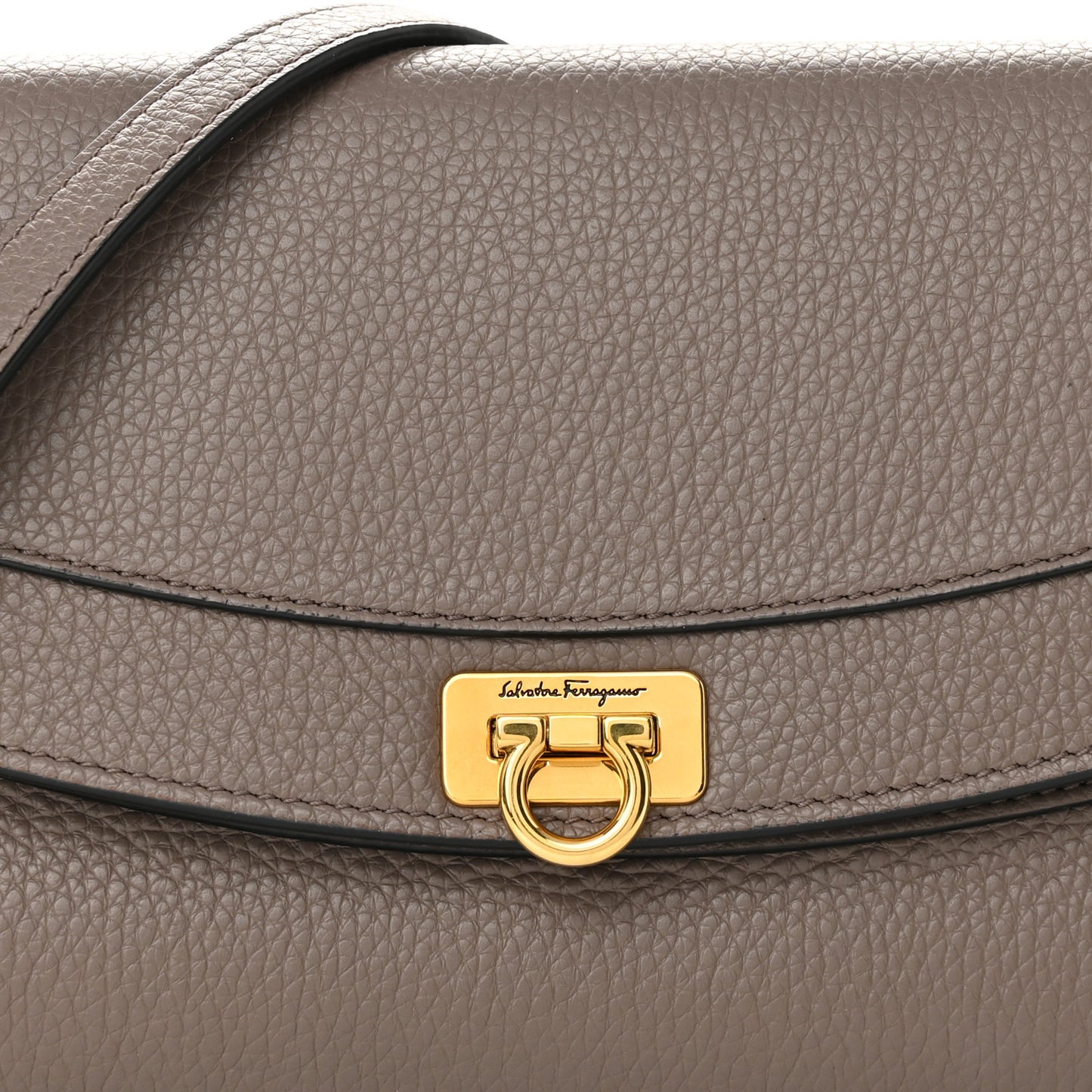 Grained Calfskin Gancini Crossbody Flap Caraway Seed