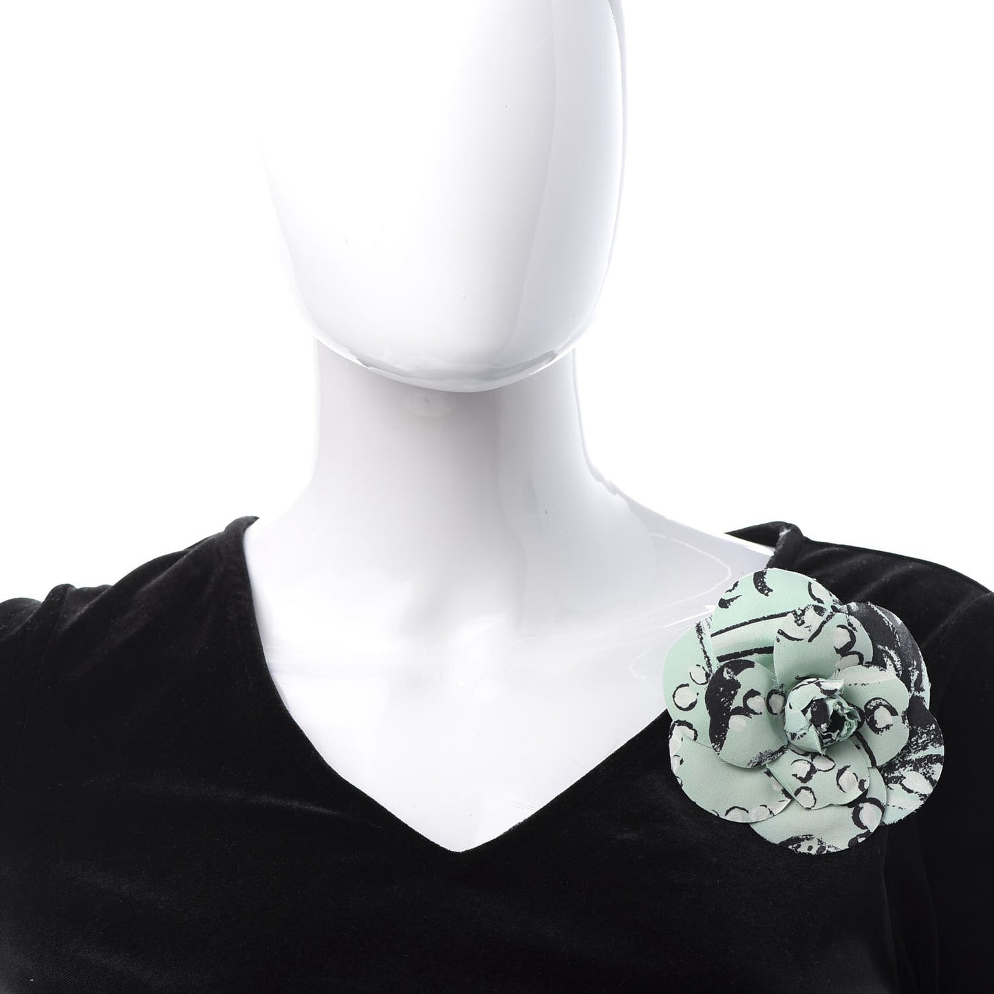 Silk Camellia Brooch Pin Green Black