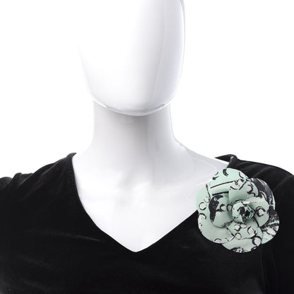 Chanel Silk Camellia Brooch Pin Green Black 2 of 5