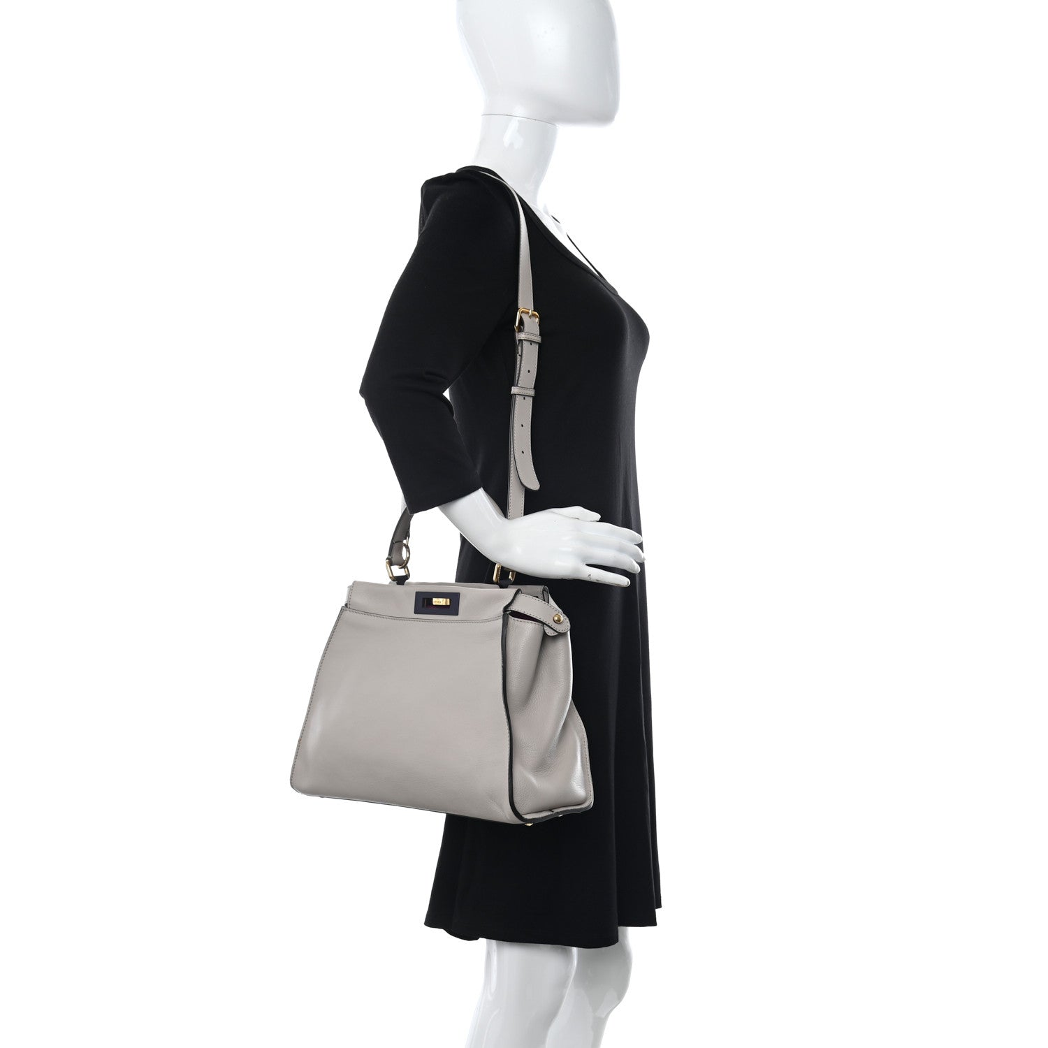 Fendi Vitello Seta Shiny Nappa Medium Peekaboo Iconic Satchel Grigio Polvere Magenta 2 of 9