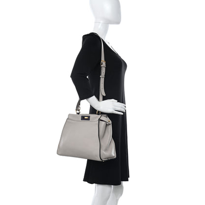 Fendi Vitello Seta Shiny Nappa Medium Peekaboo Iconic Satchel Grigio Polvere Magenta 2 of 9