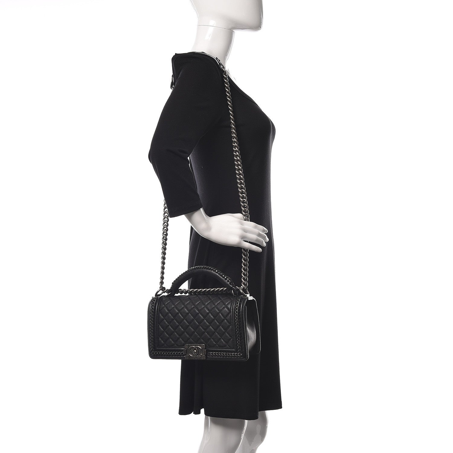 Chanel Calfskin Quilted Medium Boy Top Handle Flap Black 2 of 12