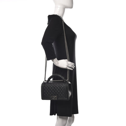 Chanel Calfskin Quilted Medium Boy Top Handle Flap Black 2 of 12