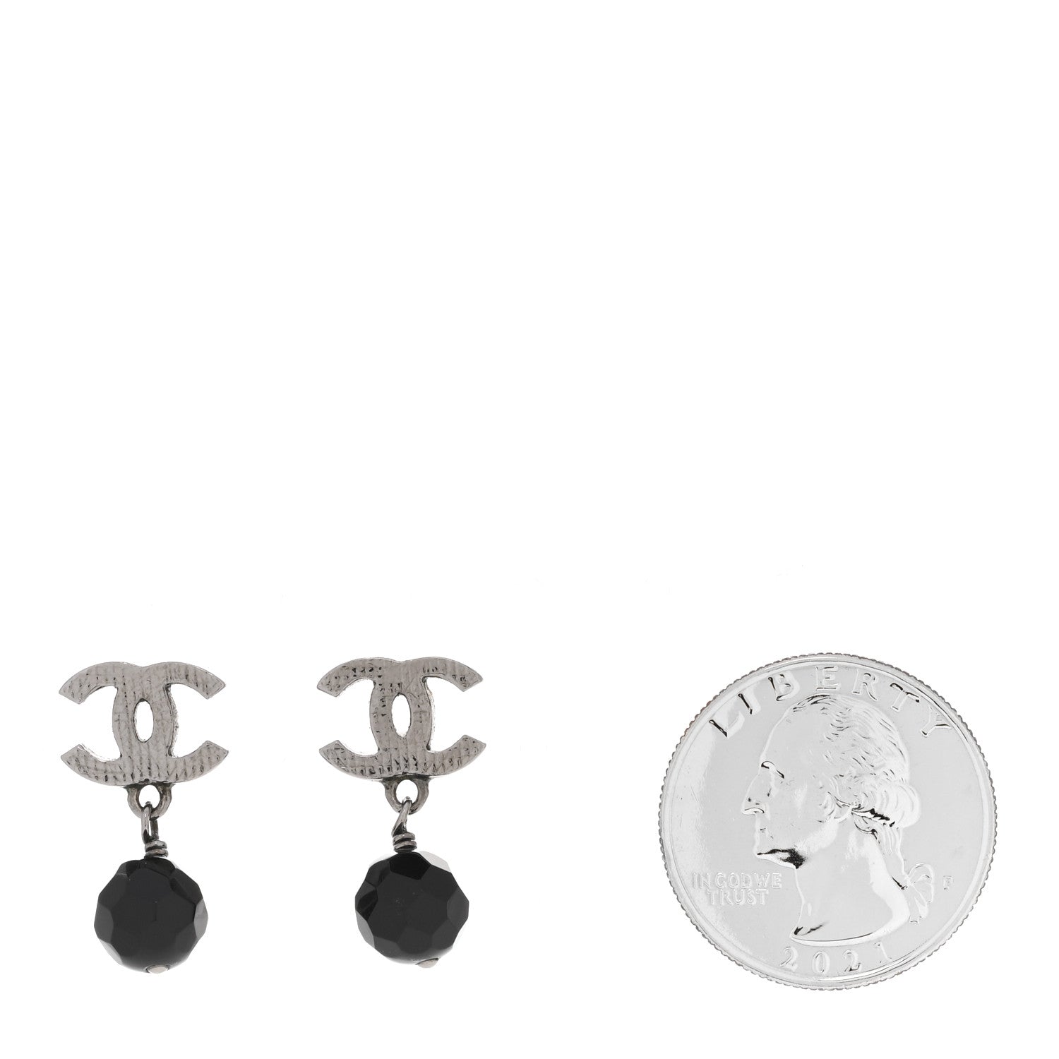 Chanel Beaded CC Drop Earrings Ruthenium Black 2 of 3