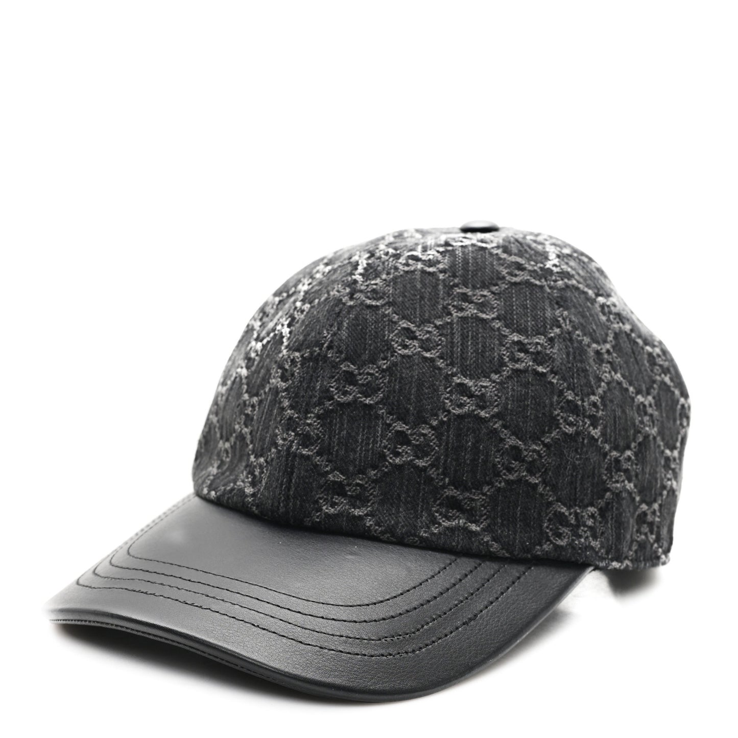 Denim Calfskin GG Monogram Baseball Hat M Black Grey