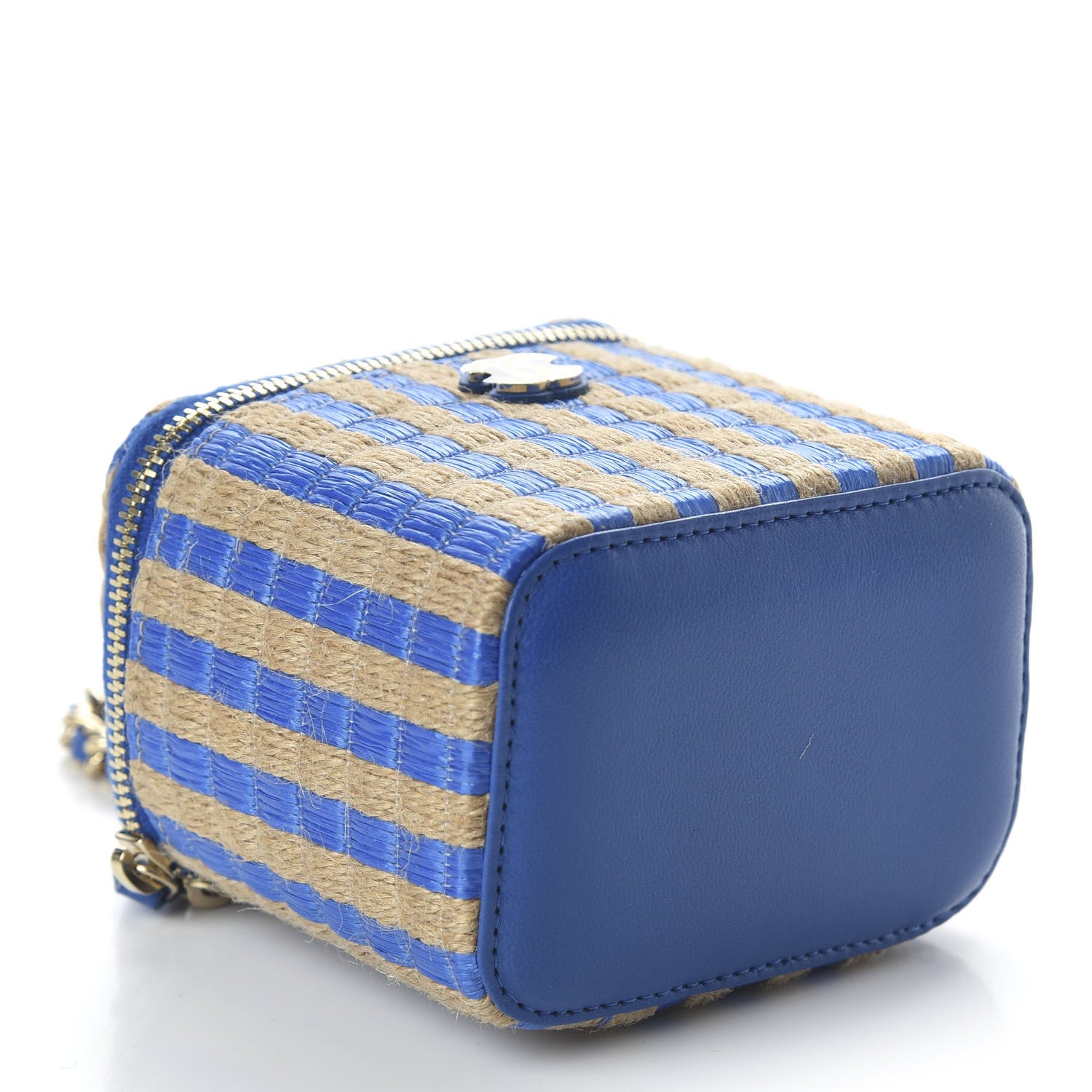 Chanel Raffia Jute Striped Mini Vanity Case With Chain Blue Beige 4 of 11
