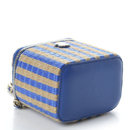 Chanel Raffia Jute Striped Mini Vanity Case With Chain Blue Beige 4 of 11