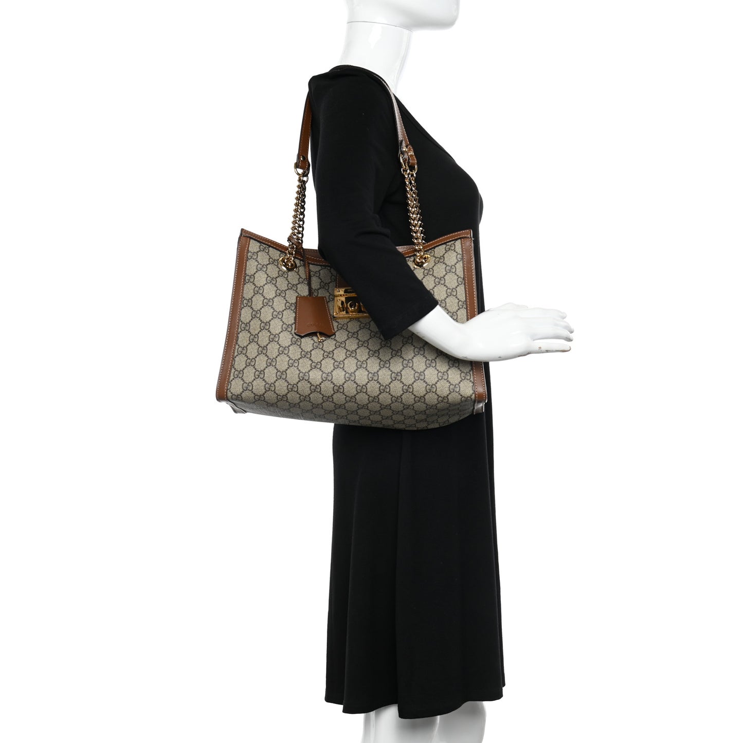 GG Supreme Monogram Medium Padlock Tote Beige Cuir