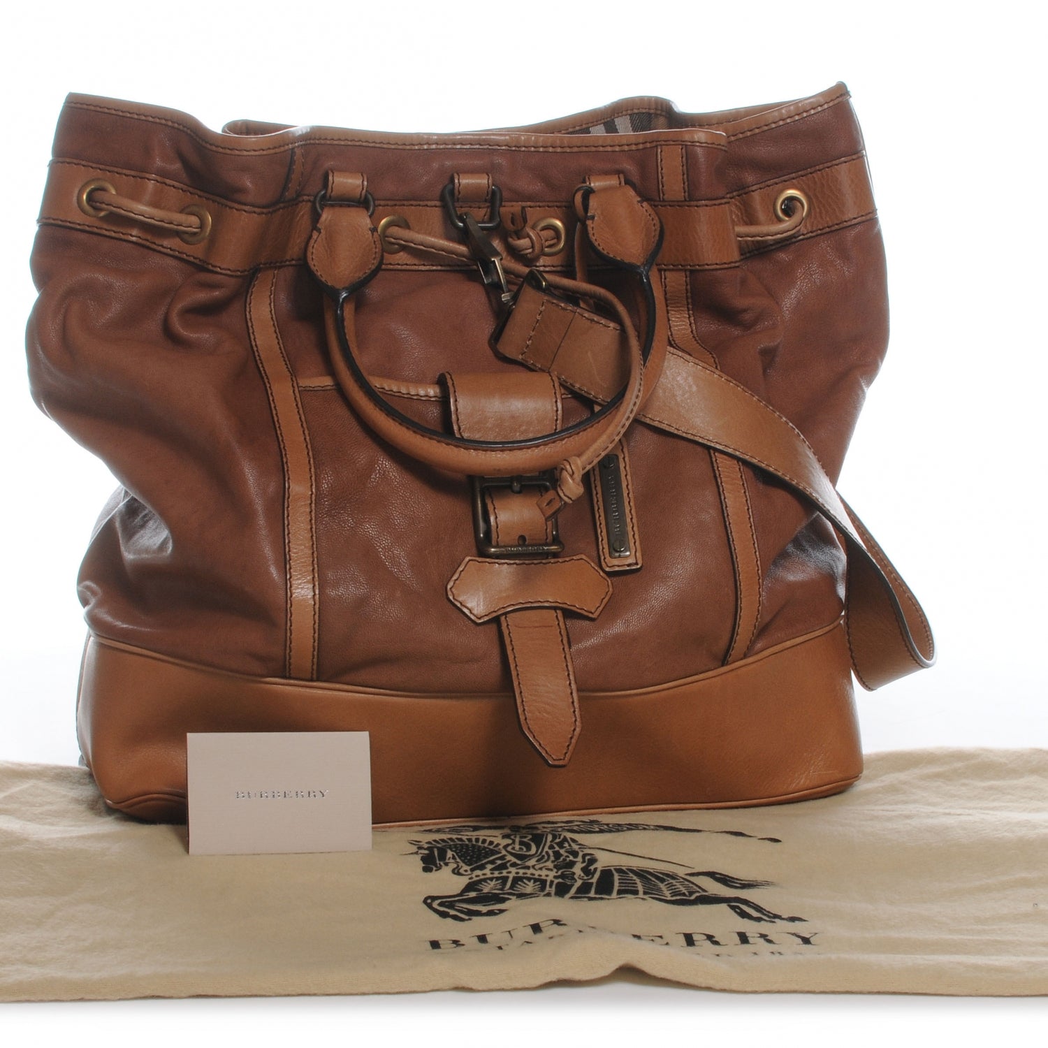 Burberry Leather Large Drawstring Tote Light Brown 5 of 10