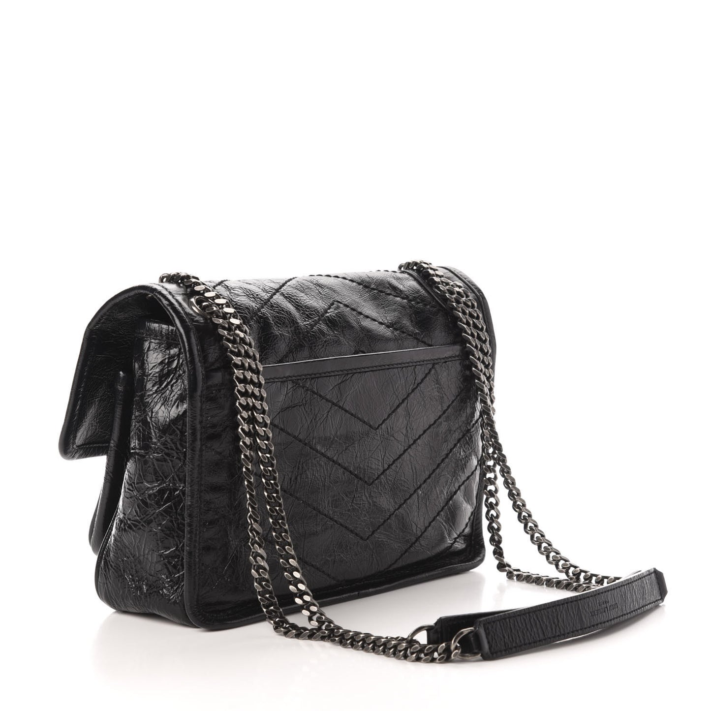 Crinkled Calfskin Matelasse Monogram Baby Niki Chain Satchel Black