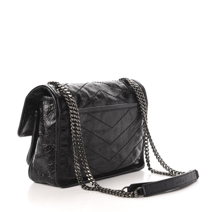 Saint Laurent Crinkled Calfskin Matelasse Monogram Baby Niki Chain Satchel Black 3 of 10