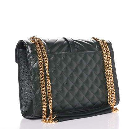 Saint Laurent Grain De Poudre Textured Mixed Matelasse Medium Triquilt Monogram Satchel Vert Fonce 3 of 9