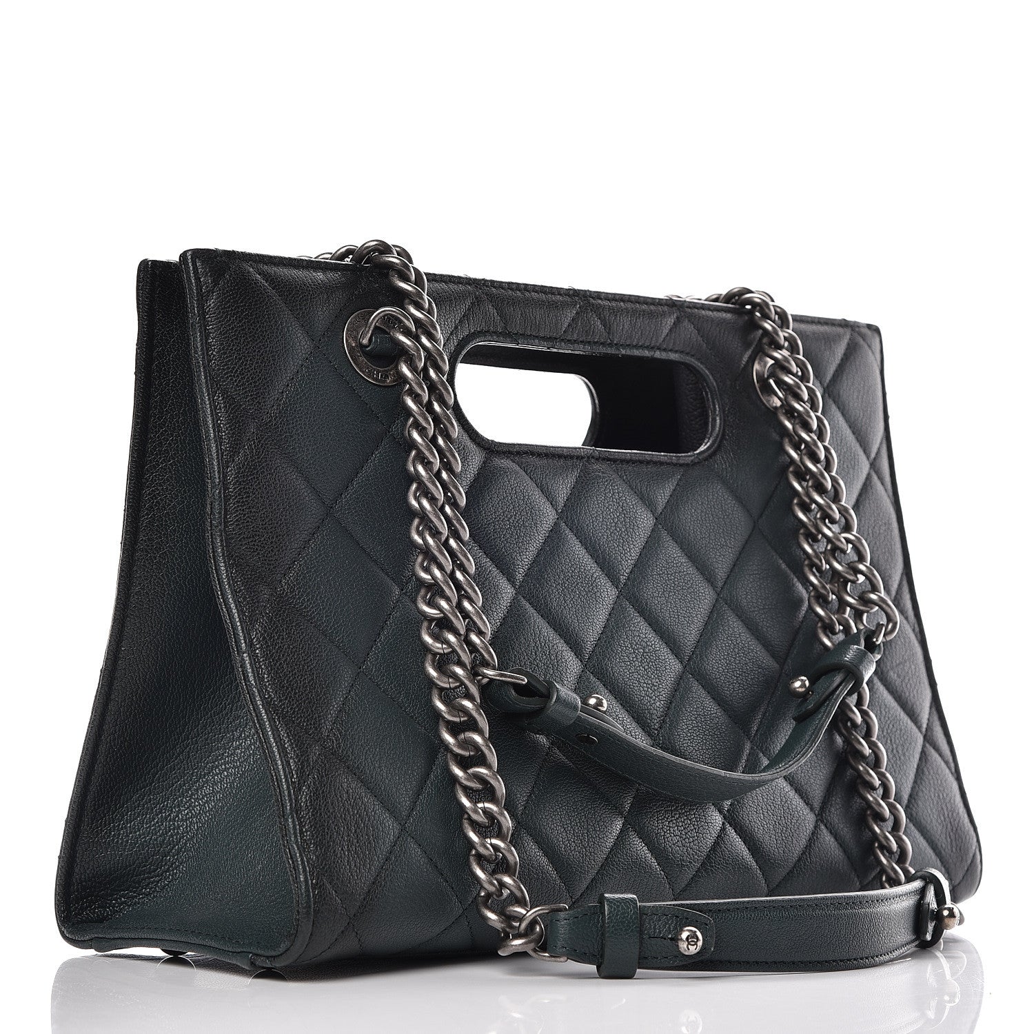 Chanel Goatskin Quilted Large Perfect Edge Shopping Tote Dark Green 5 of 17
