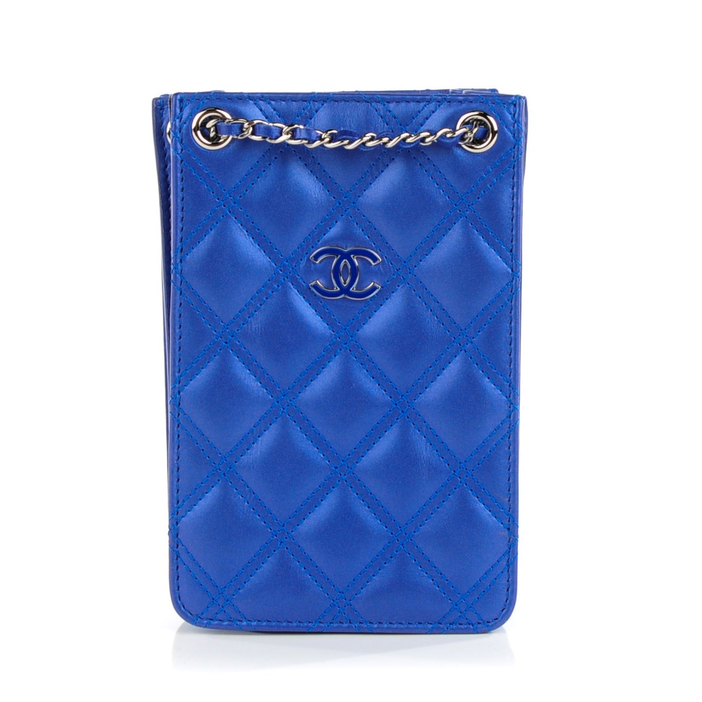 Calfskin Quilted Crossbody CC Phone Holder Blue