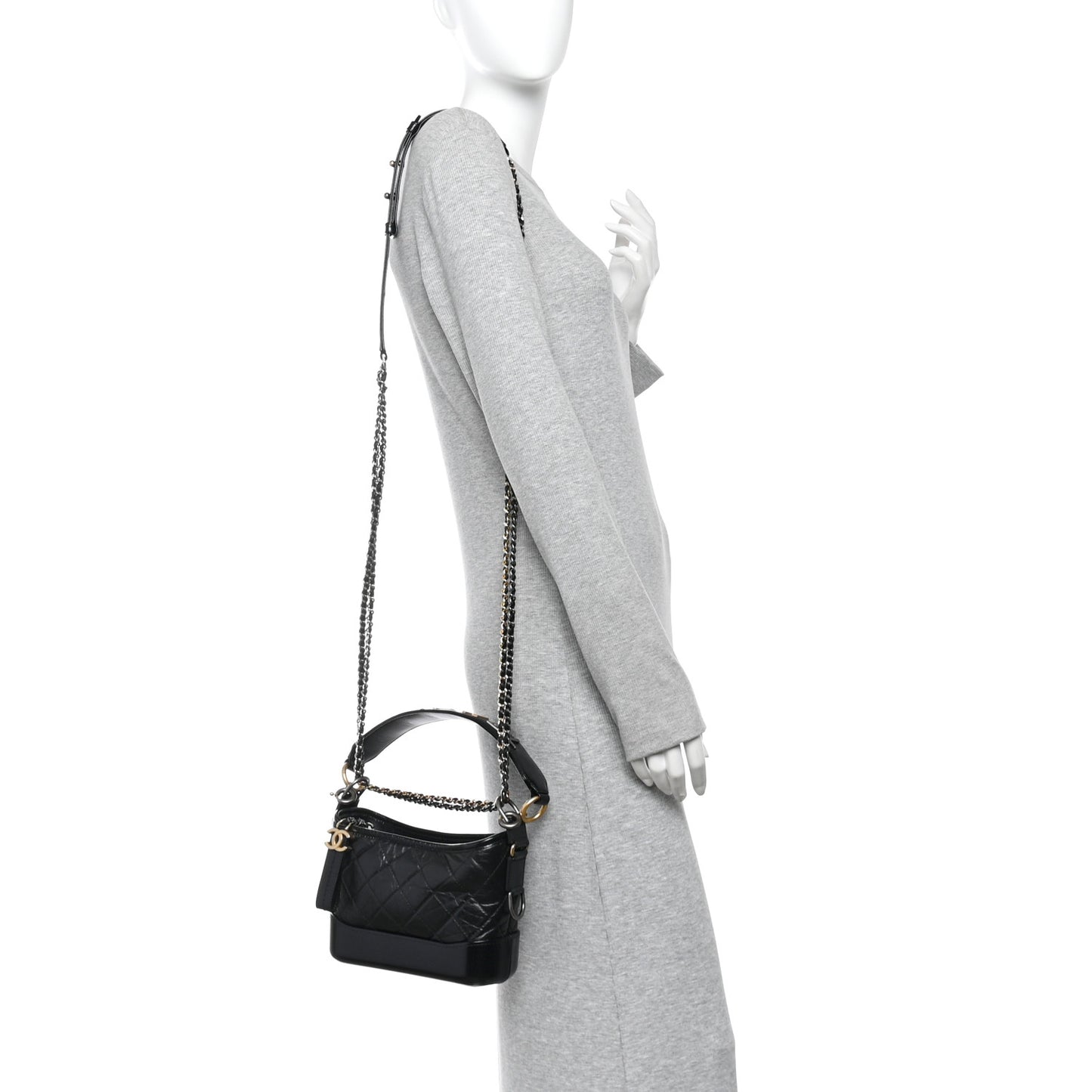 Aged Calfskin Quilted Small Gabrielle Logo Hobo Black