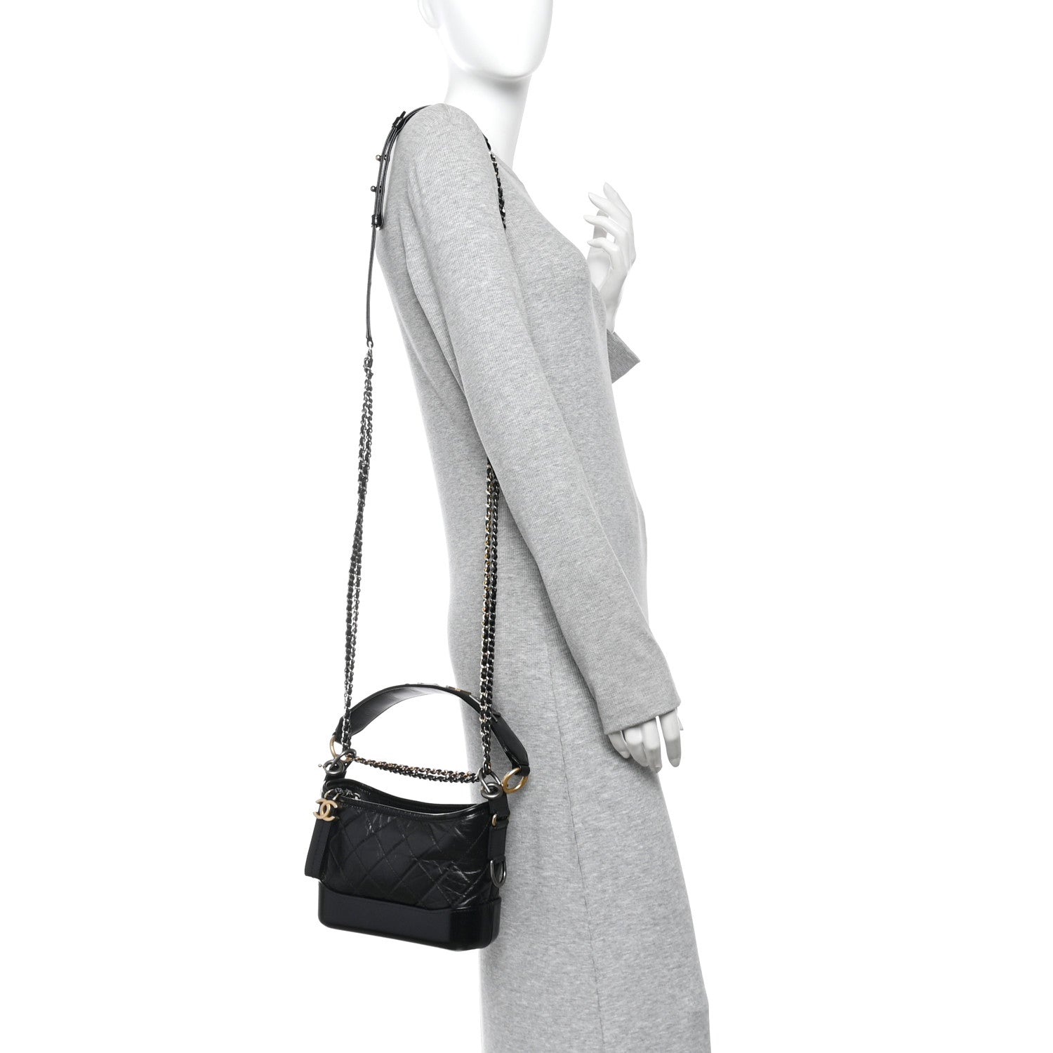 Chanel Aged Calfskin Quilted Small Gabrielle Logo Hobo Black 2 of 10