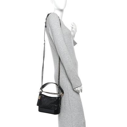 Chanel Aged Calfskin Quilted Small Gabrielle Logo Hobo Black 2 of 10