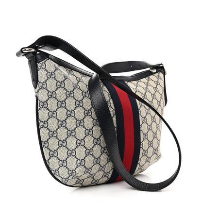 Gucci GG Supreme Monogram Textured Dollar Calfskin Web Small Ophidia Half Moon Hobo Beige Blue 3 of 11