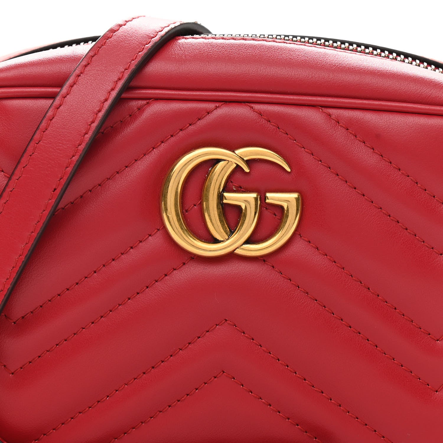Gucci Calfskin Matelasse Mini GG Marmont Chain Shoulder Bag Hibiscus Red 10 of 12