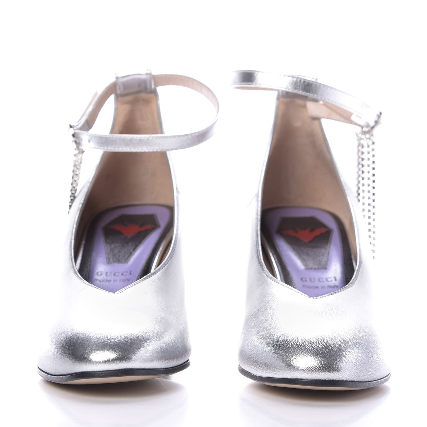 Metallic Nappa Crystal Square G Mid Heel Pumps 38.5 Silver