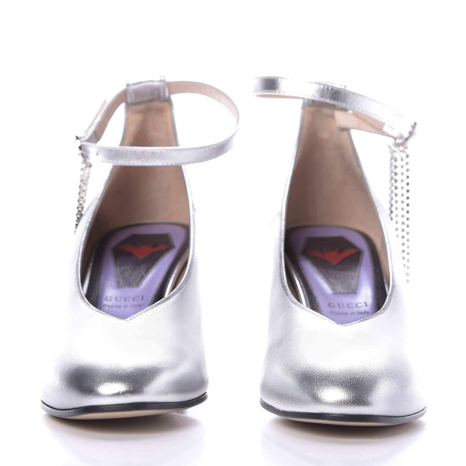 Gucci Metallic Nappa Crystal Square G Mid Heel Pumps 38.5 Silver 2 of 10