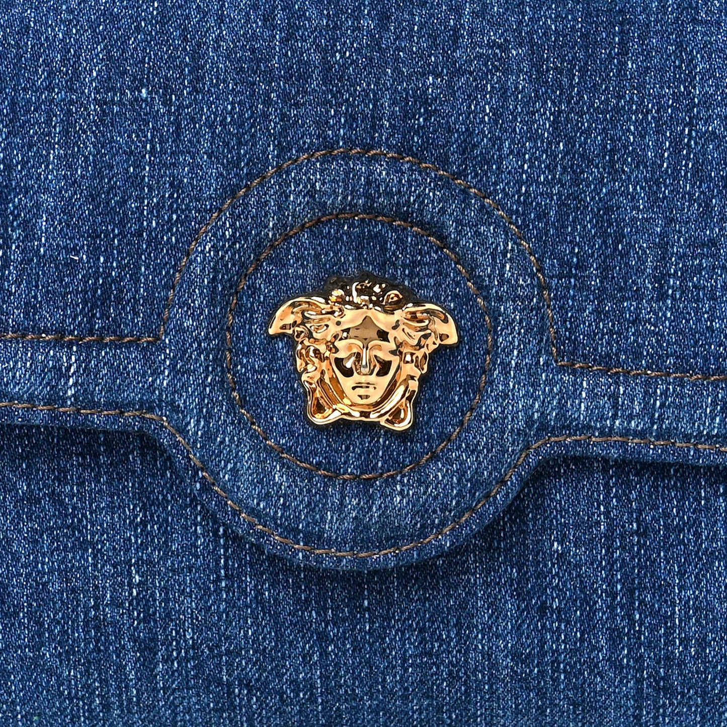 Denim La Medusa Wallet On Strap Navy Blue