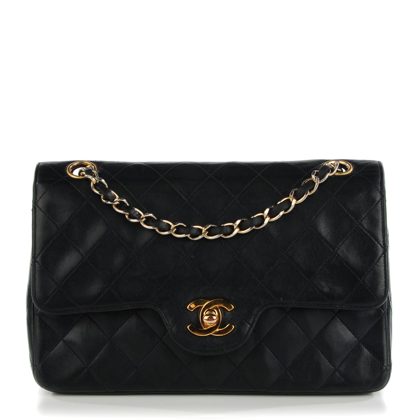 Lambskin Quilted Medium Double Flap Navy