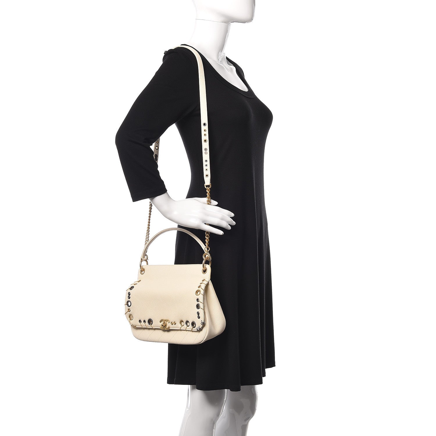 Chanel Caviar Quilted Grommet Embellished Piercing Chic Flap Bag Ivory 2 of 10