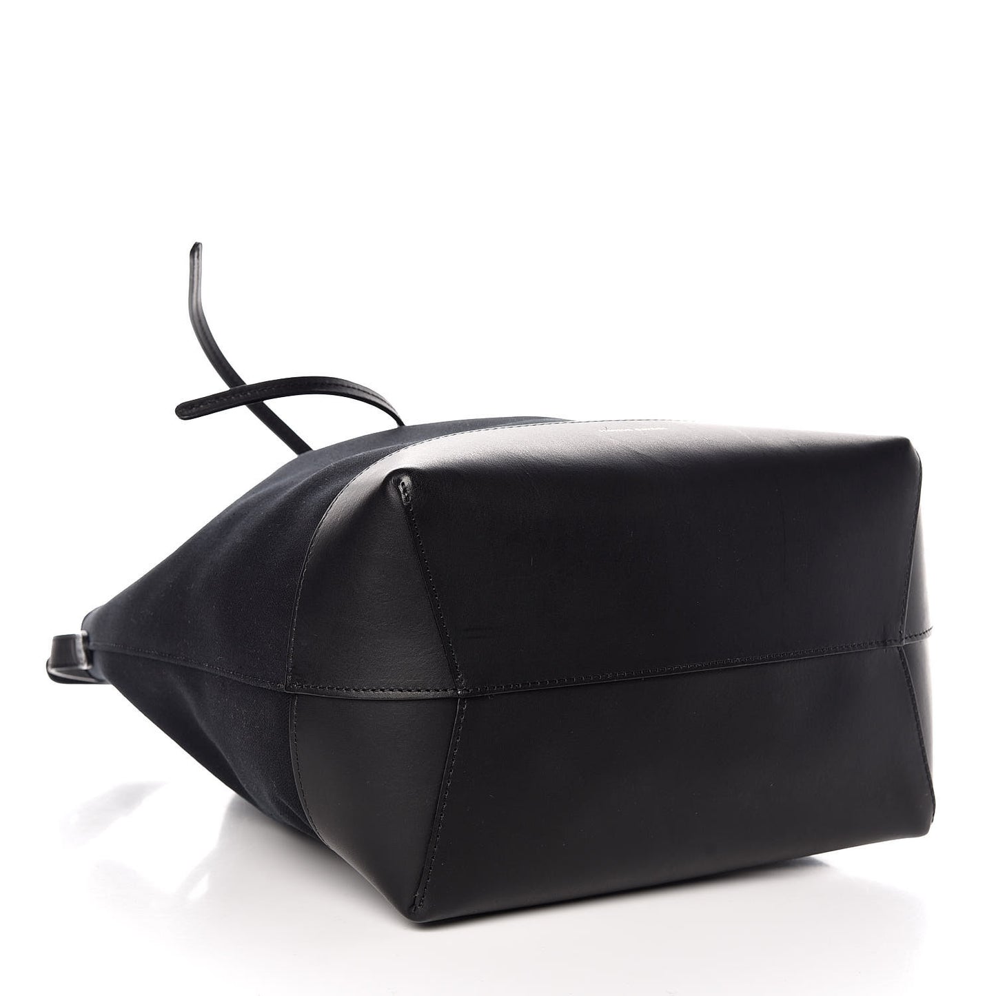 Canvas Calfskin Bucket Bag Black Flamma