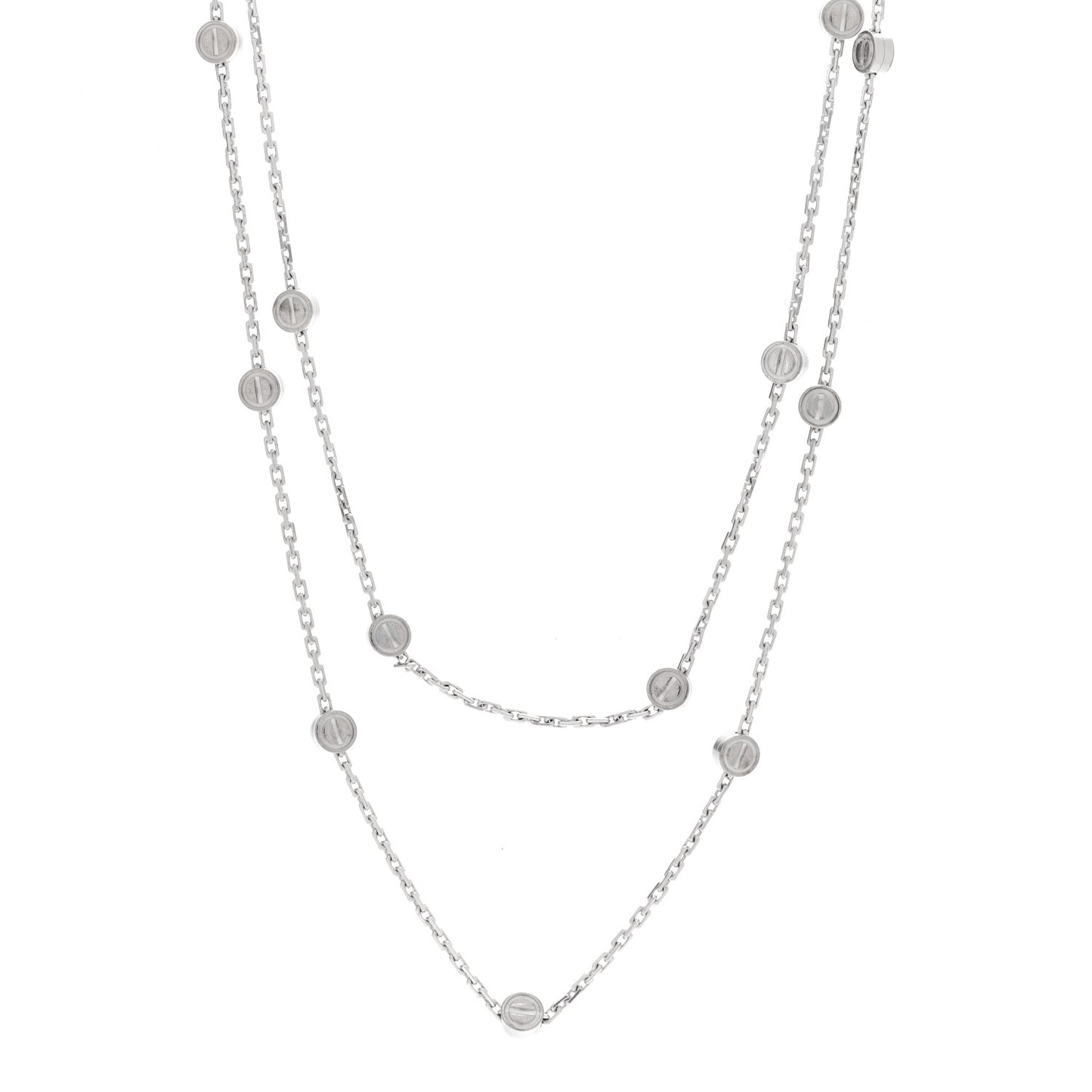 18K White Gold Long Station LOVE Necklace