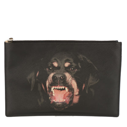 Givenchy Texutured Coated Canvas Rottweiler Print Medium Cosmetic Pouch Black 1 of 8