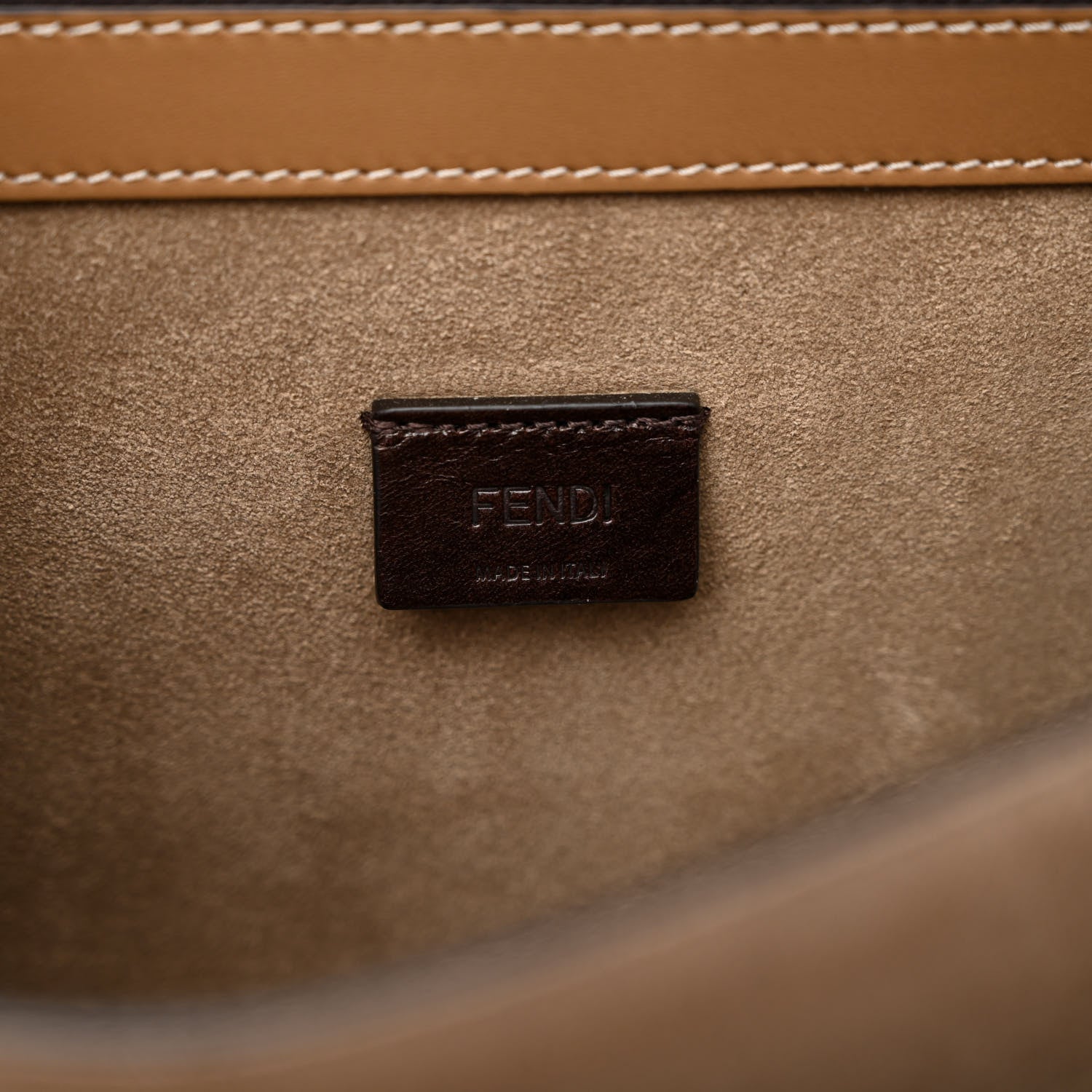 Fendi Recycled Fabric Jacquard Vitello King FF 1974 Soft Trunk Flap Clutch Tobacco Moro Sand 6 of 11