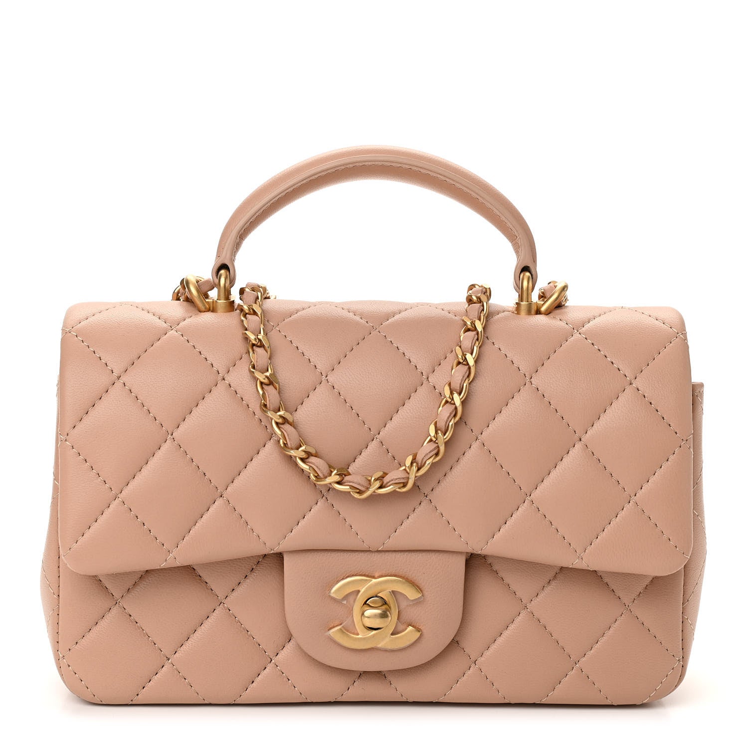 Chanel Lambskin Quilted Mini Top Handle Rectangular Flap Beige 1 of 10