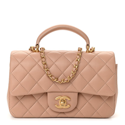 Chanel Lambskin Quilted Mini Top Handle Rectangular Flap Beige 1 of 10