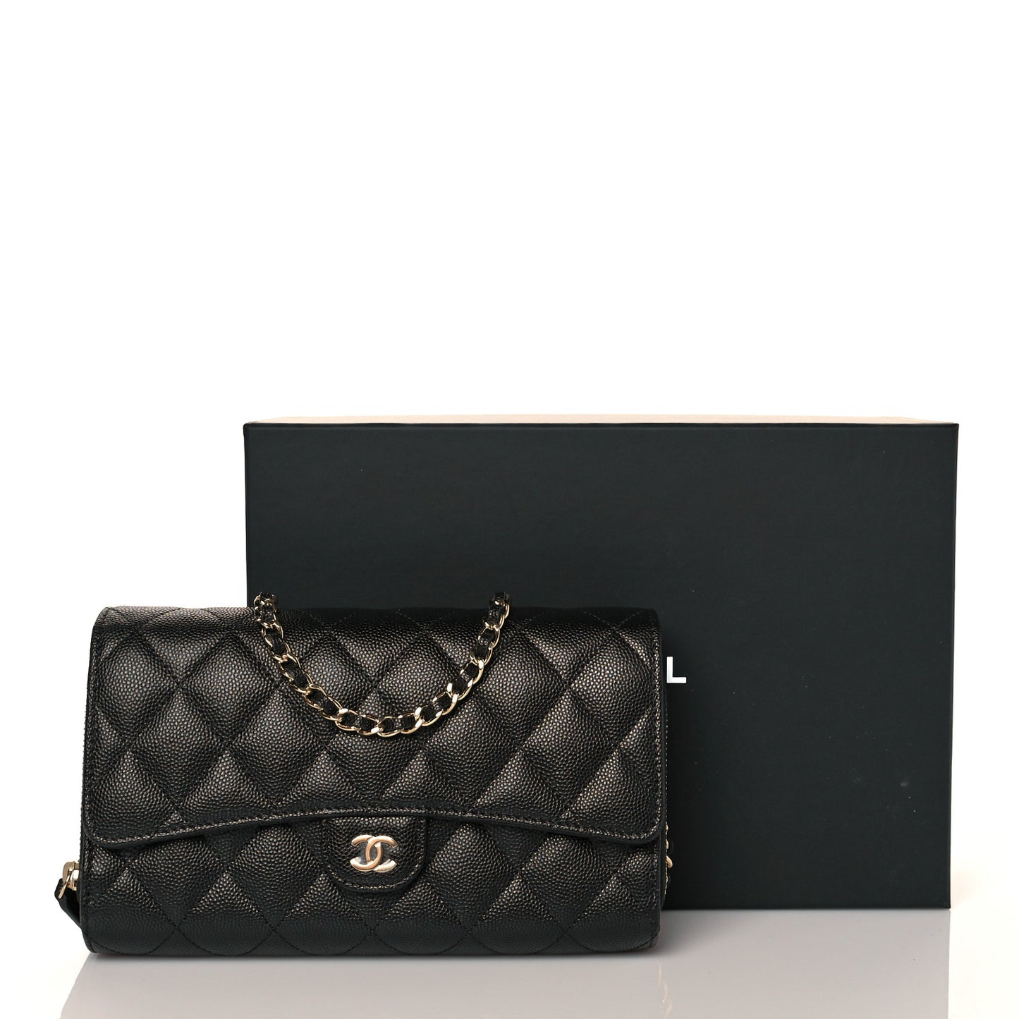 Caviar Quilted Phone Holder Wallet on Removable Chain Black