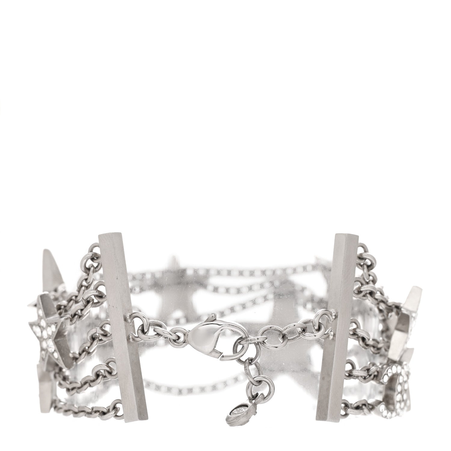 Chanel Crystal Star CC Multi Strand Bracelet Silver 3 of 4
